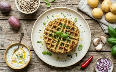 Imagem principal da notícia Waffle Salgado de Batata com Quinoa e Especiarias